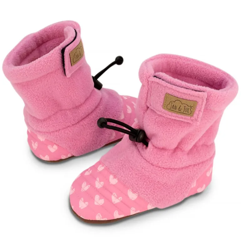 Baby Stay-Put Cozy Booties | Pink Hearts