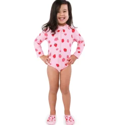Girls One Piece UV Swimsuit | Pink Strawberry
