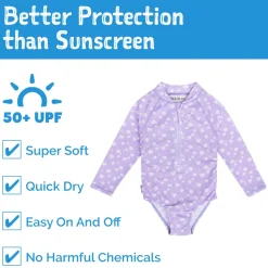 Girls One Piece UV Swimsuit | Purple Daisy