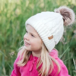 Kids Cable Knit Beanies | Cream