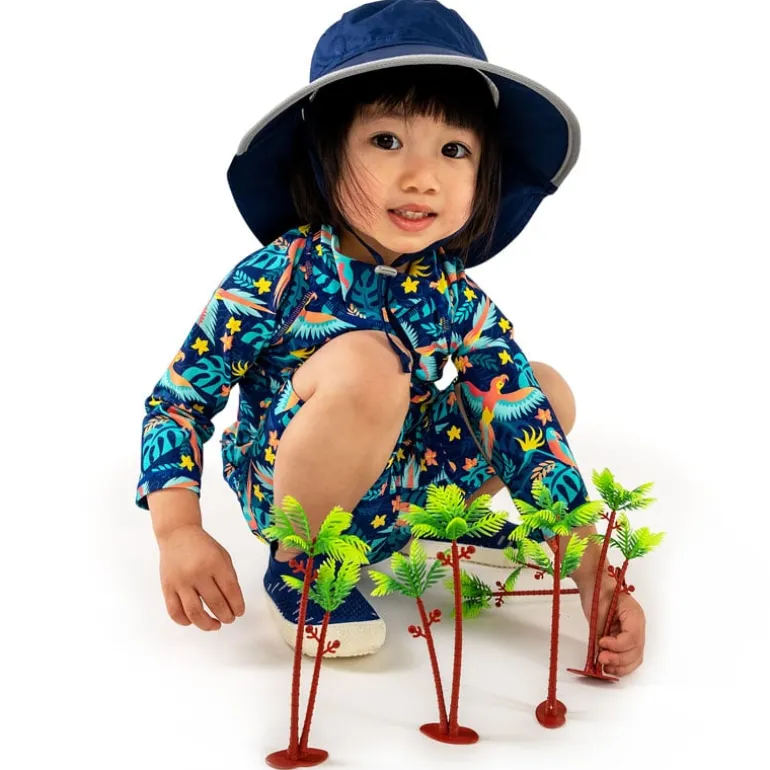 Kids Cotton Adventure Hats | Navy with Grey Trim