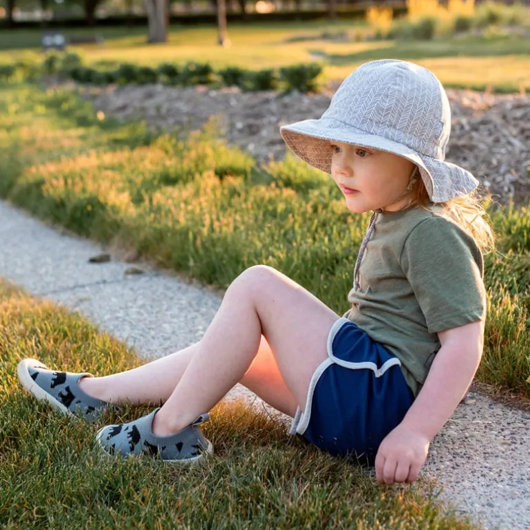 Kids Cotton Floppy Hats | Grey Herringbone