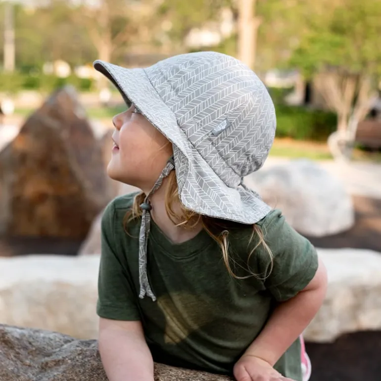 Kids Cotton Floppy Hats | Grey Herringbone