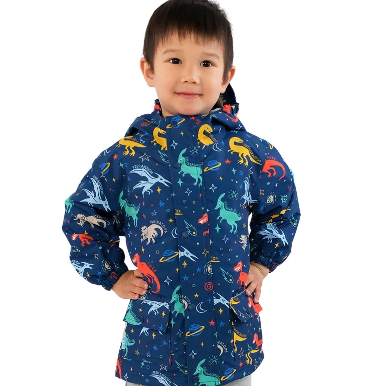 Kids Fleece Lined Rain Jackets | Space Dinos