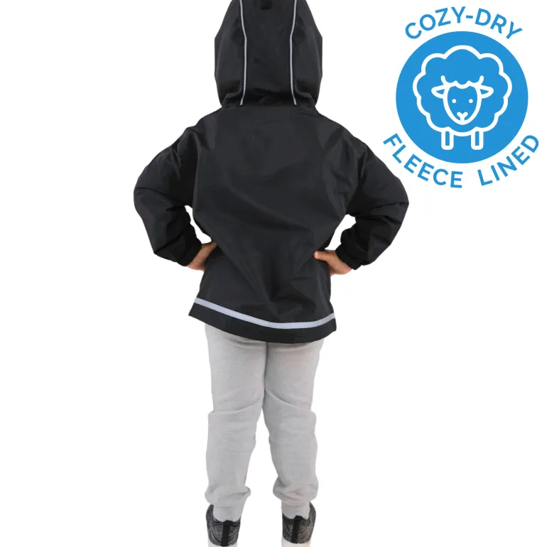 Kids Fleece Lined Rain Jackets | Black