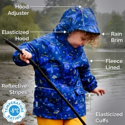 Kids Fleece Lined Rain Jackets | Space Dinos