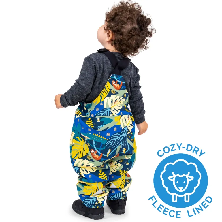 Kids Fleece Lined Rain Overalls | Jungle Nights