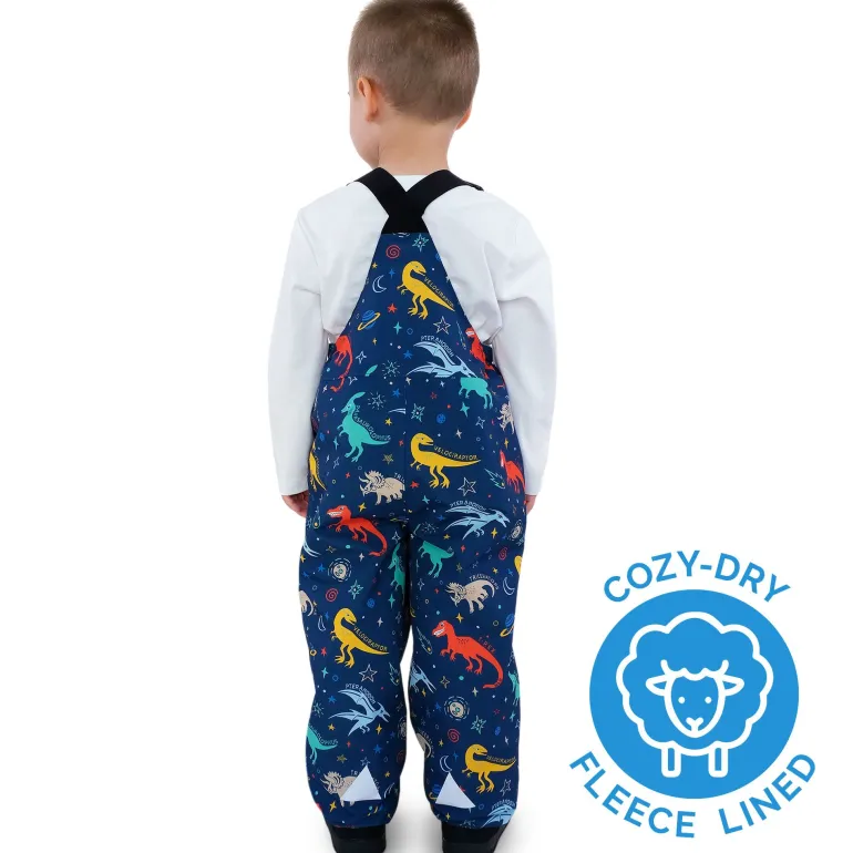 Kids Fleece Lined Rain Overalls | Space Dinos