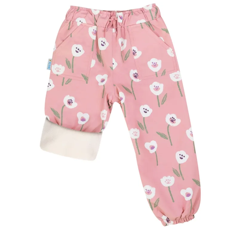 Kids Fleece Lined Rain Pants | White Tulip