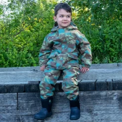 Kids Fleece Lined Rain Pants | Woodland Camo