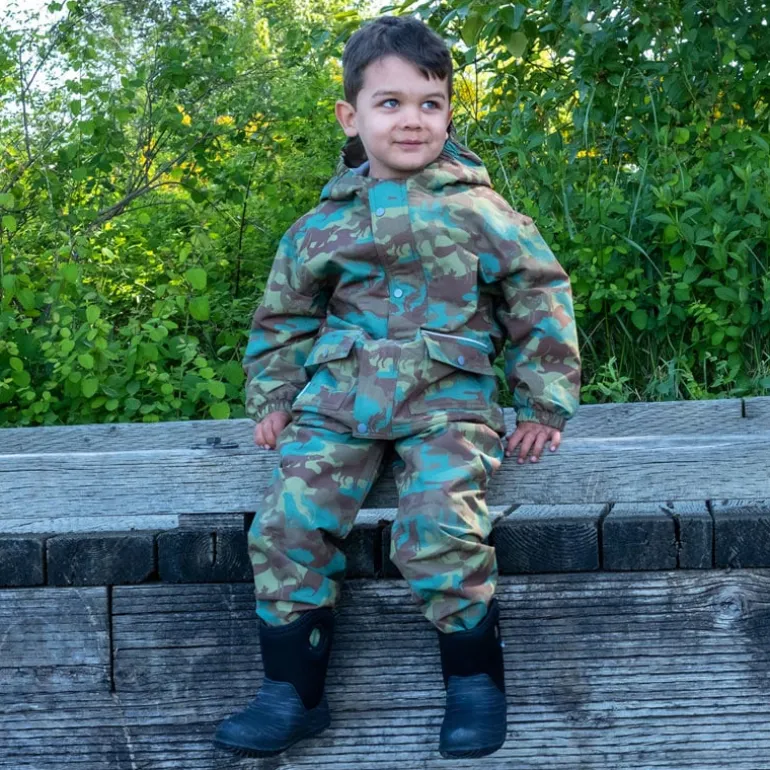 Kids Fleece Lined Rain Pants | Woodland Camo