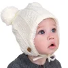 Kids Knit Winter Earflap Hats | Cream Bear