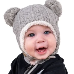Kids Knit Winter Earflap Hats | Grey Bear