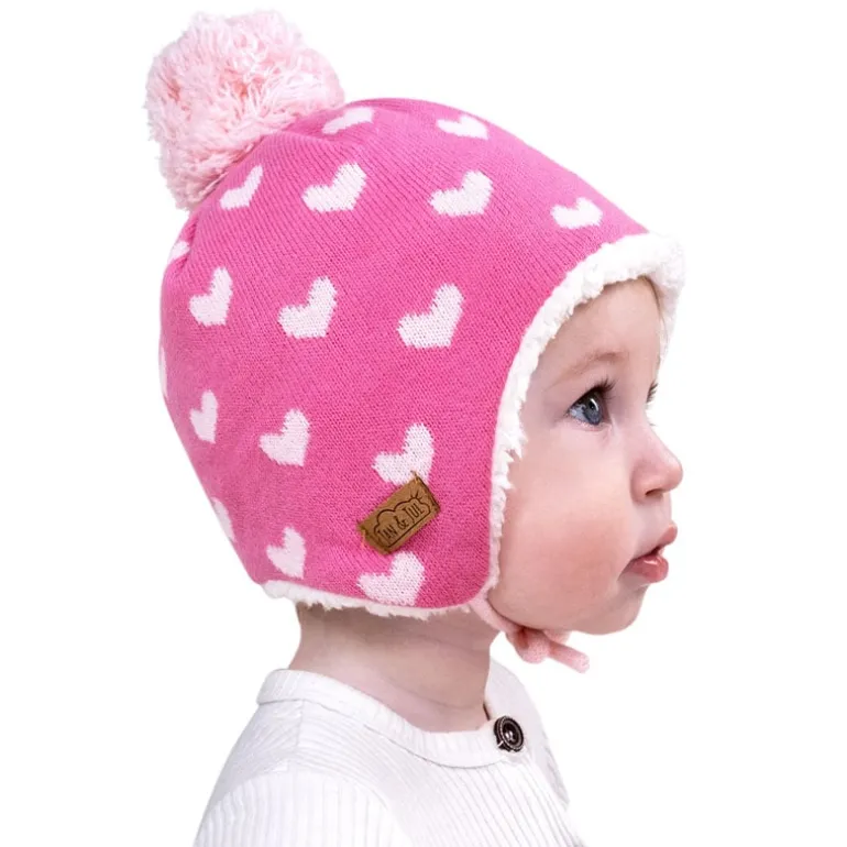 Kids Knit Winter Earflap Hats | Hearts