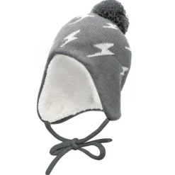 Kids Knit Winter Earflap Hats | Grey Lightning Bolt