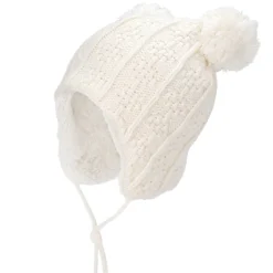 Kids Knit Winter Earflap Hats | Cream Bear