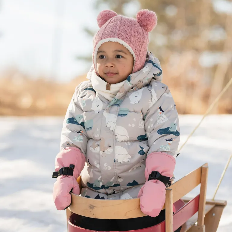 Kids Knit Winter Earflap Hats | Pink Bear