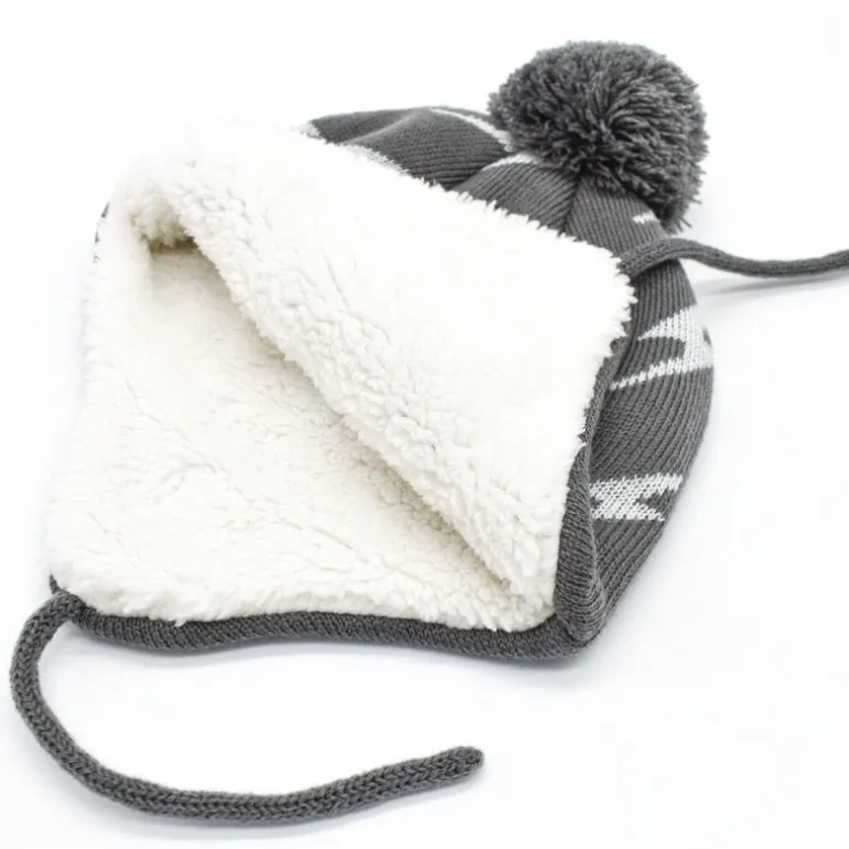 Kids Knit Winter Earflap Hats | Grey Lightning Bolt