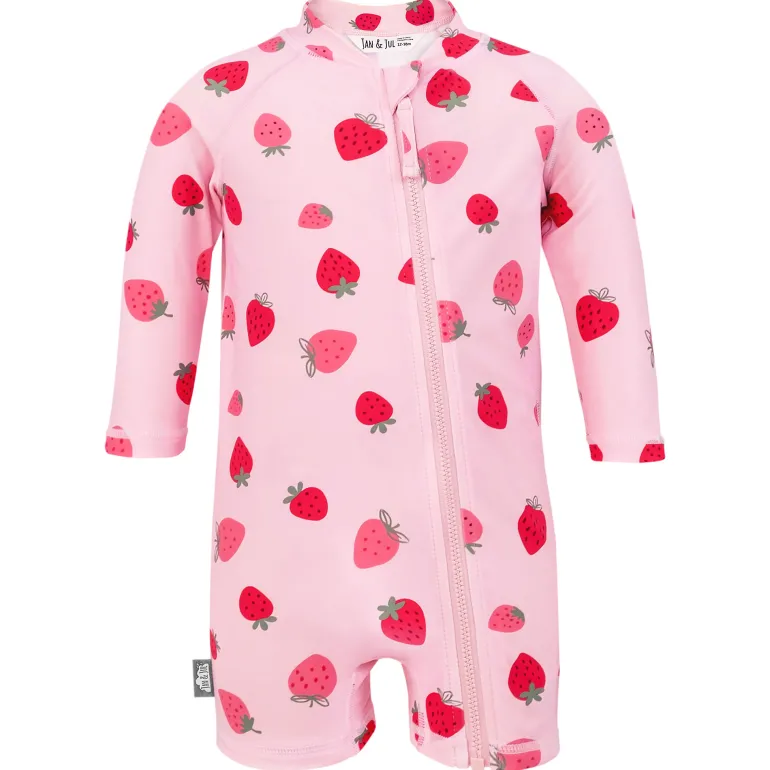 Kids One Piece UV Sun Suit | Pink Strawberry