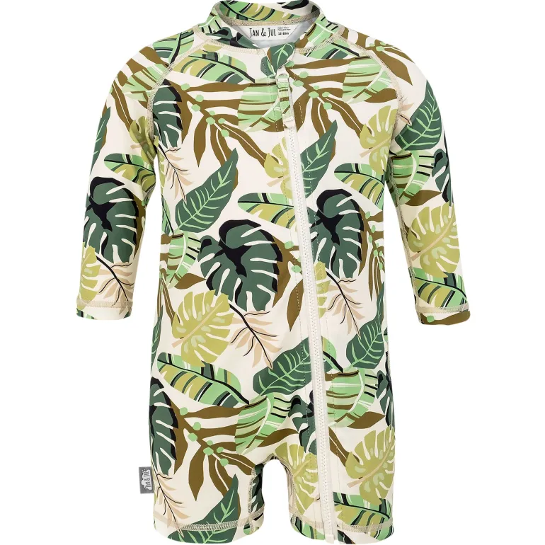 Kids One Piece UV Sun Suit | Green Tropical
