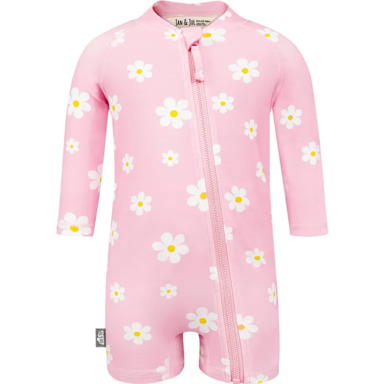 Kids One Piece UV Sun Suit | Pink Daisy