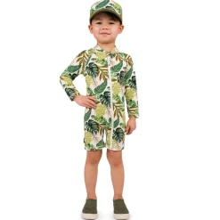 Kids One Piece UV Sun Suit | Green Tropical