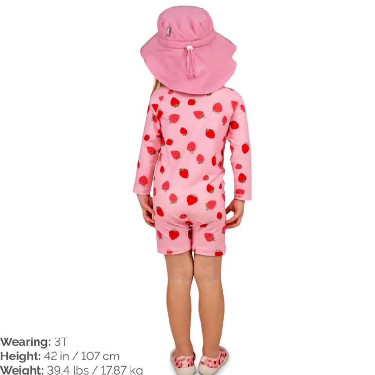 Kids One Piece UV Sun Suit | Pink Strawberry