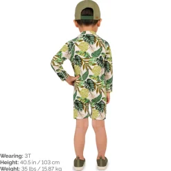 Kids One Piece UV Sun Suit | Green Tropical
