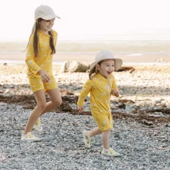 Kids One Piece UV Sun Suit | Yellow Flower