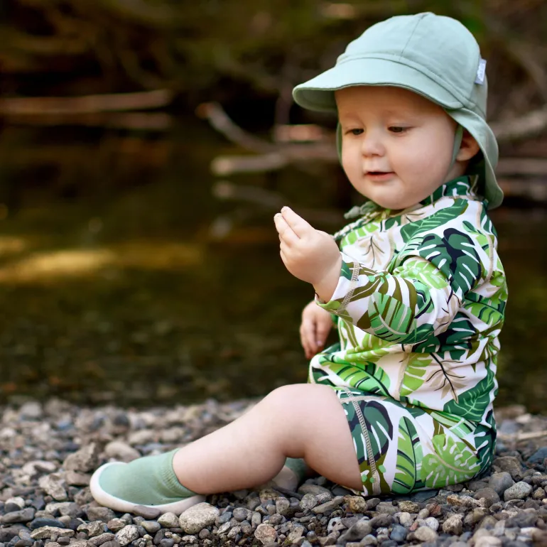 Kids One Piece UV Sun Suit | Green Tropical