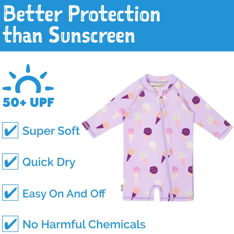 Kids One Piece UV Sun Suit | Lavender Ice Cream