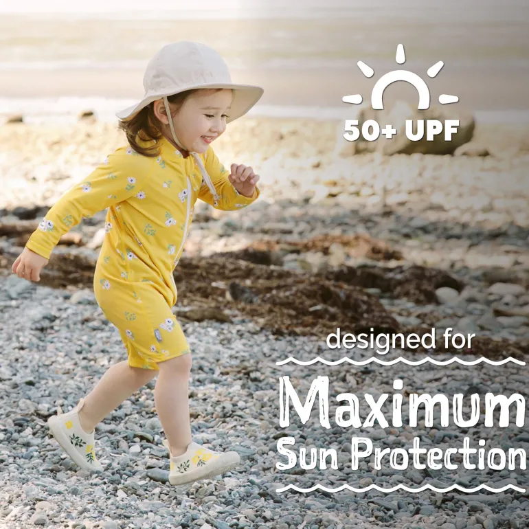 Kids One Piece UV Sun Suit | Yellow Flower