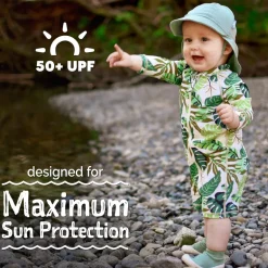 Kids One Piece UV Sun Suit | Green Tropical