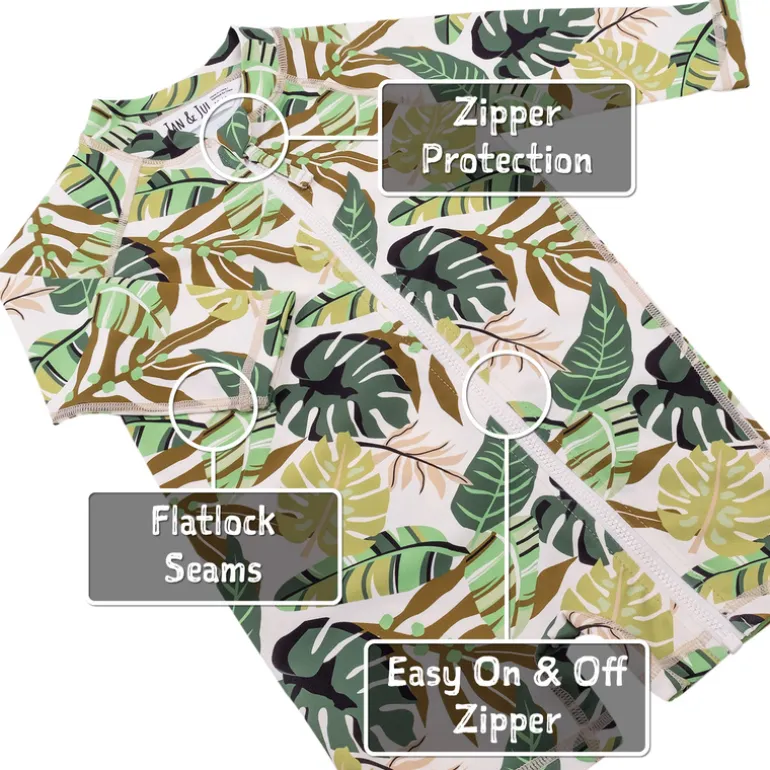 Kids One Piece UV Sun Suit | Green Tropical