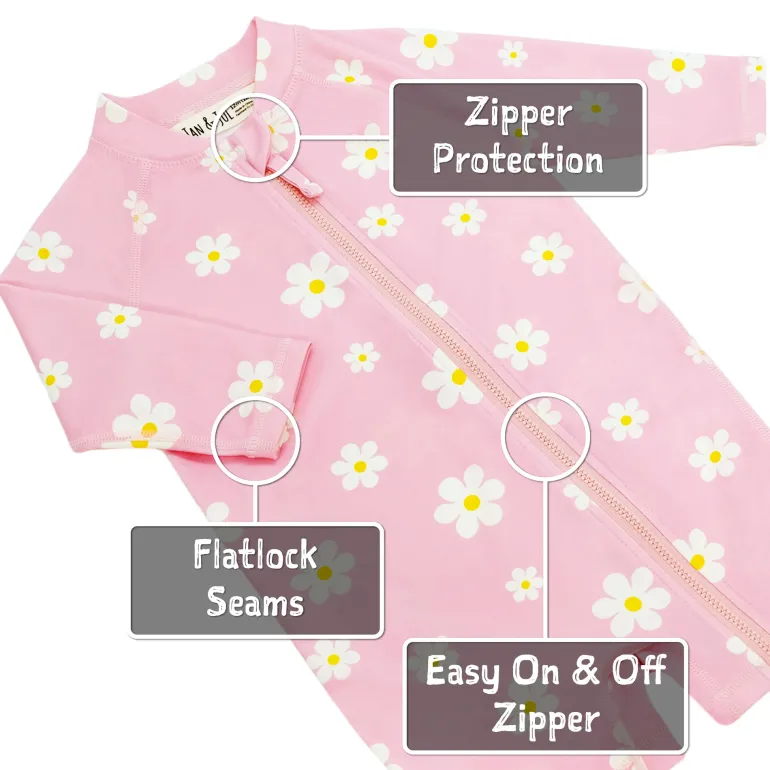Kids One Piece UV Sun Suit | Pink Daisy