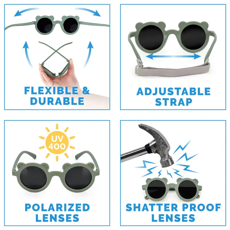 Kids Polarized Bear Sunglasses | Crocodile Green