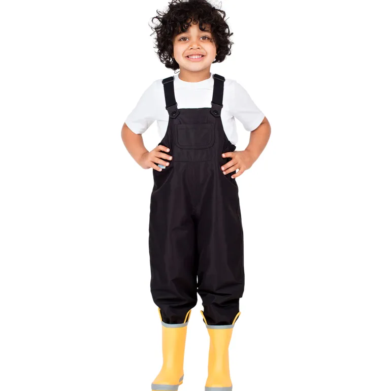 Kids Single Layer Rain Overalls | Black