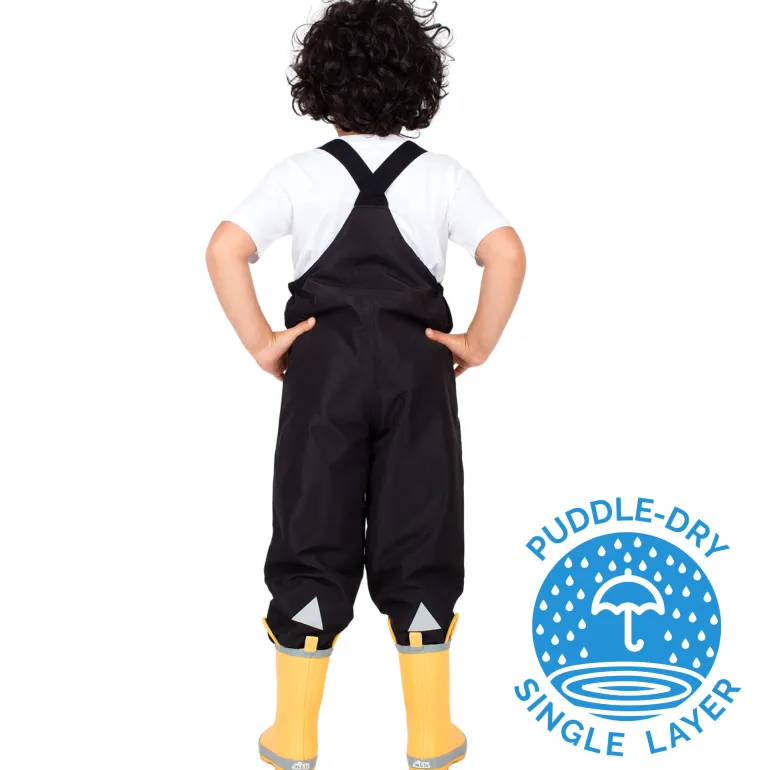 Kids Single Layer Rain Overalls | Black