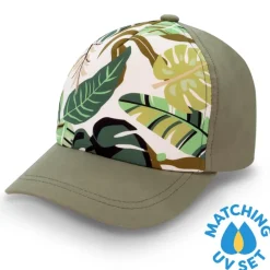 Kids UV Baseball Caps | Green Tropical