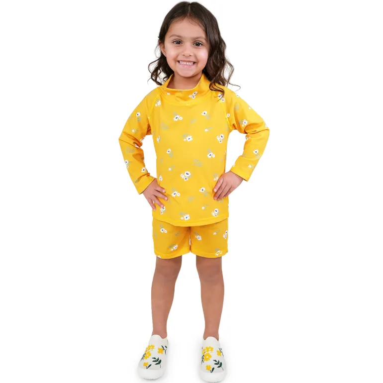 Kids UV Rashguard Set | Yellow Flower