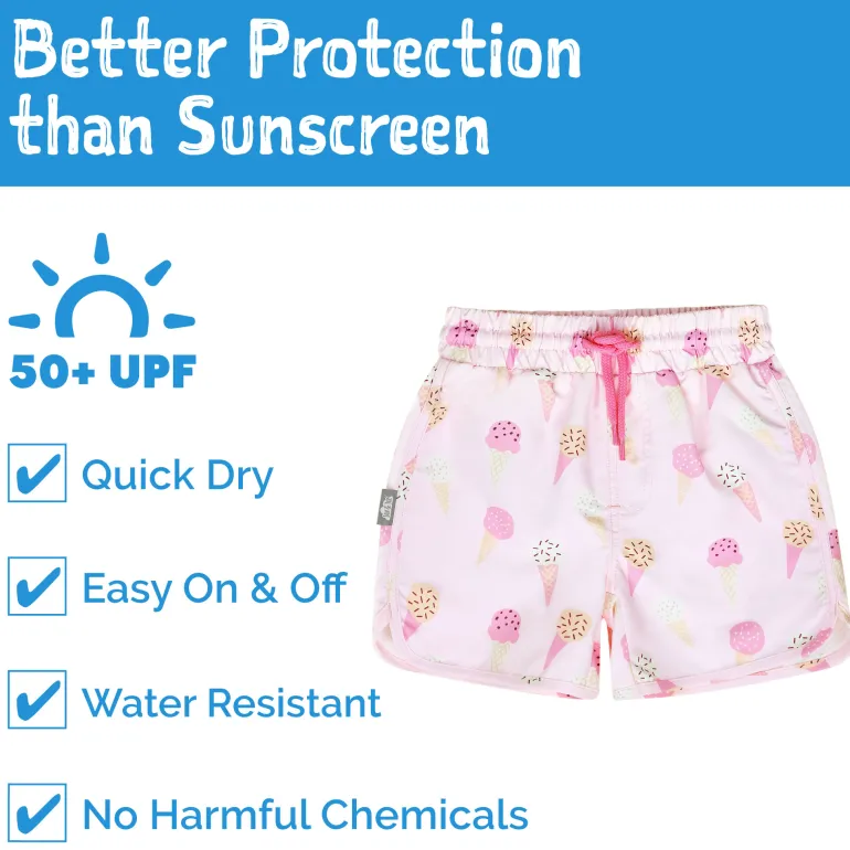 Kids UV Swim Shorts | Pink Ice Cream