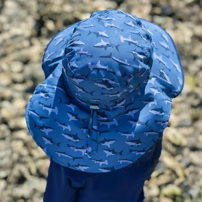 Kids Water Repellent Adventure Hats | Shark with Navy Trim