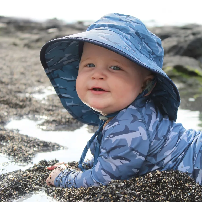 Kids Water Repellent Adventure Hats | Shark with Navy Trim